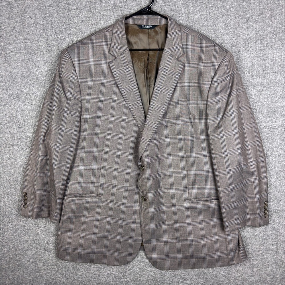 Jos A Bank Sport Coat Mens 52R Brown Glen Plaid Wool Executive Blazer